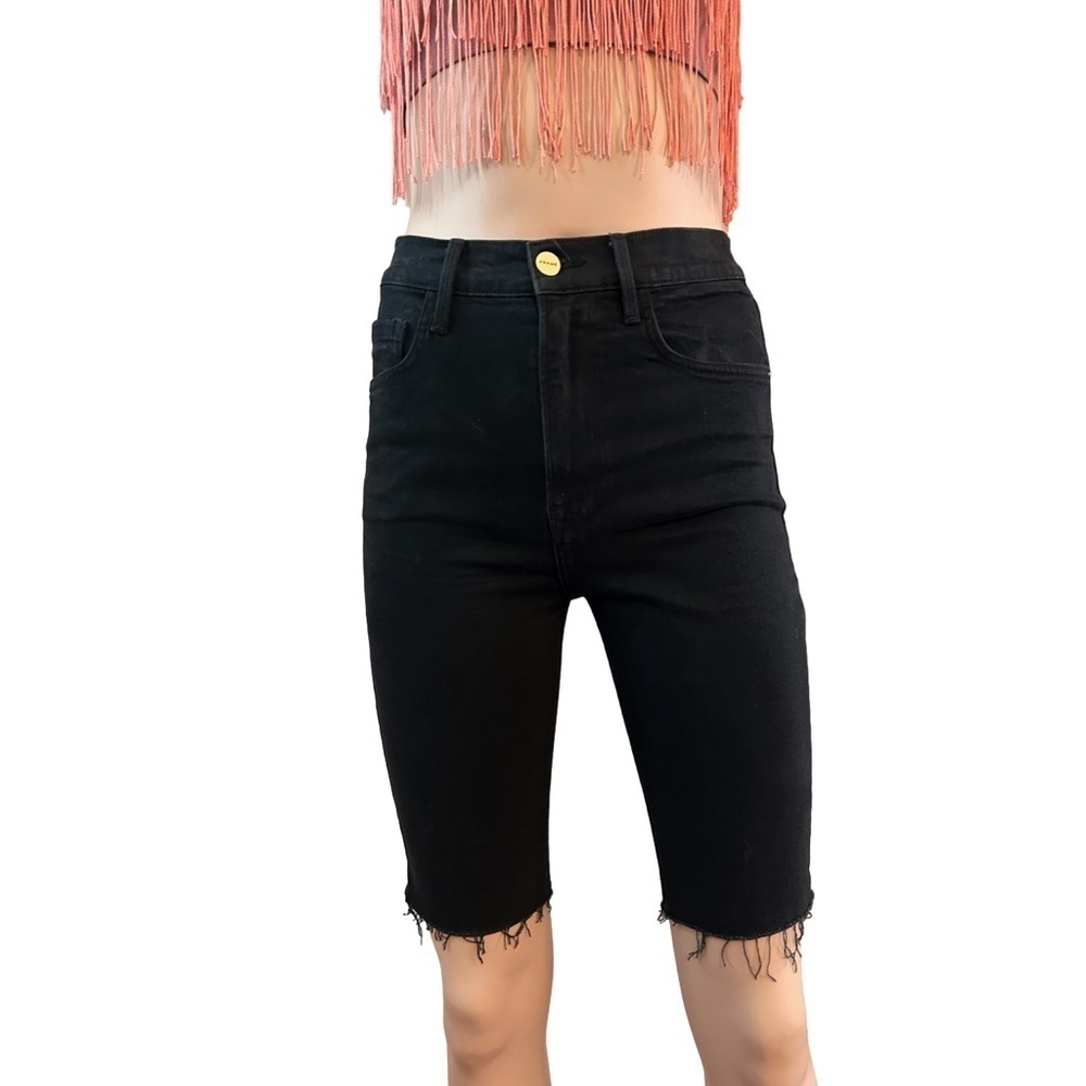 FRAME DENIM Black Bermuda Shorts Le Vintage Raw Edge Cut Offs 5-Pocket Dungaree